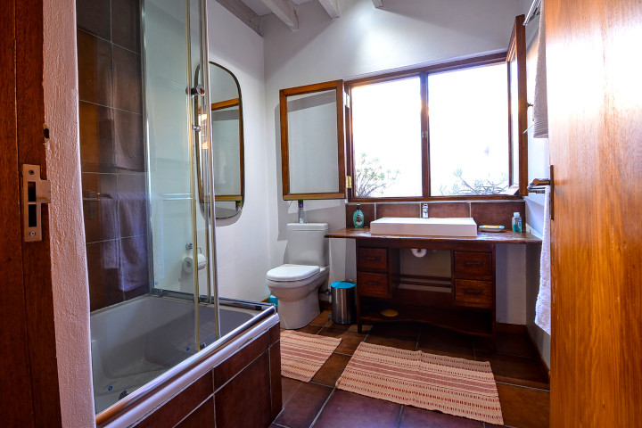 The bathroom features a sit-in shower, as deep as a bath.